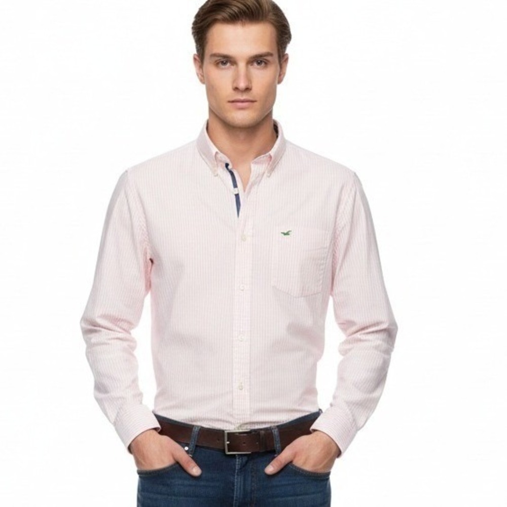 Hollister Shirt Mens Medium Pink Striped Button Down‎ Long Sleeve Cotton Casual